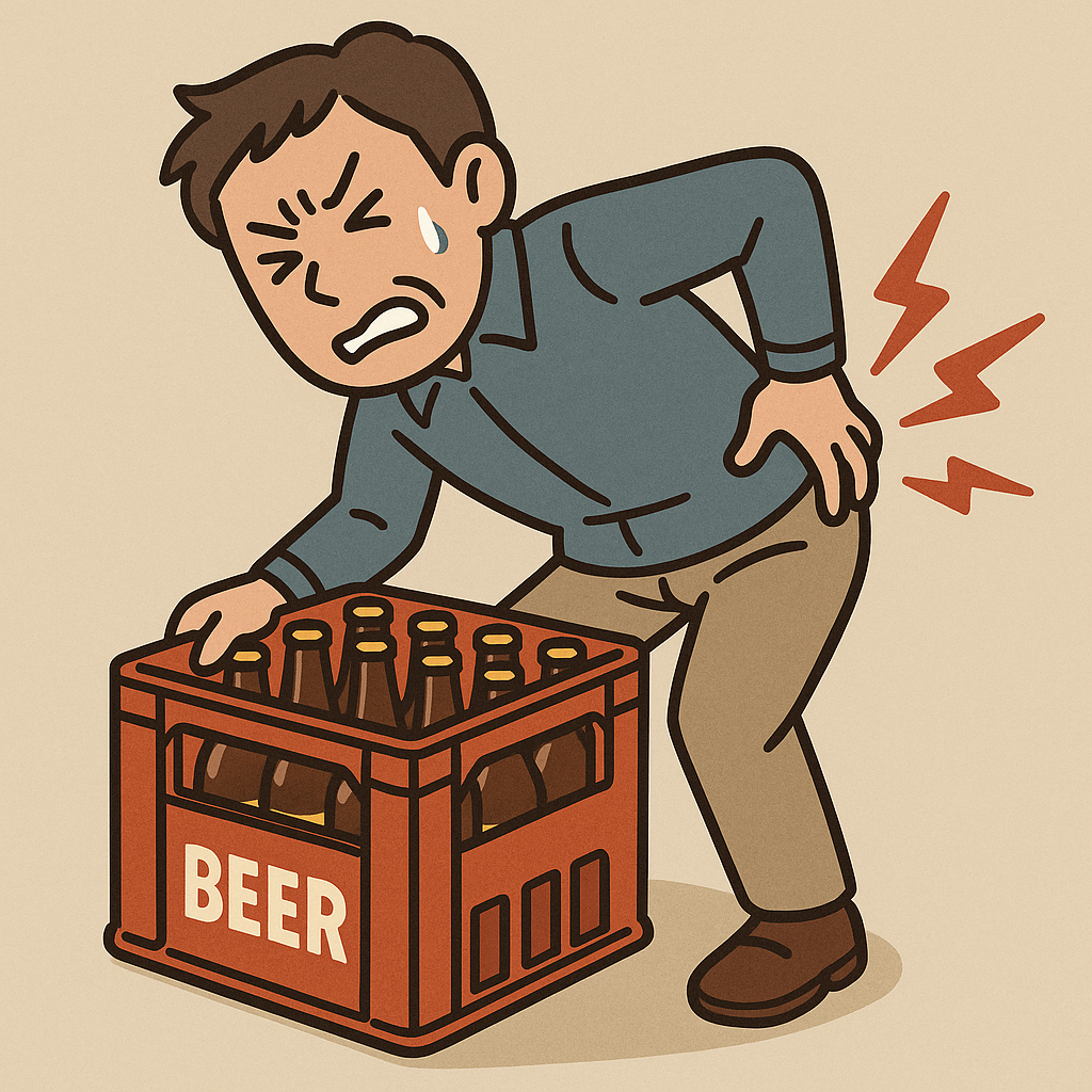 ビールケースをを持ち上げて腰を痛める