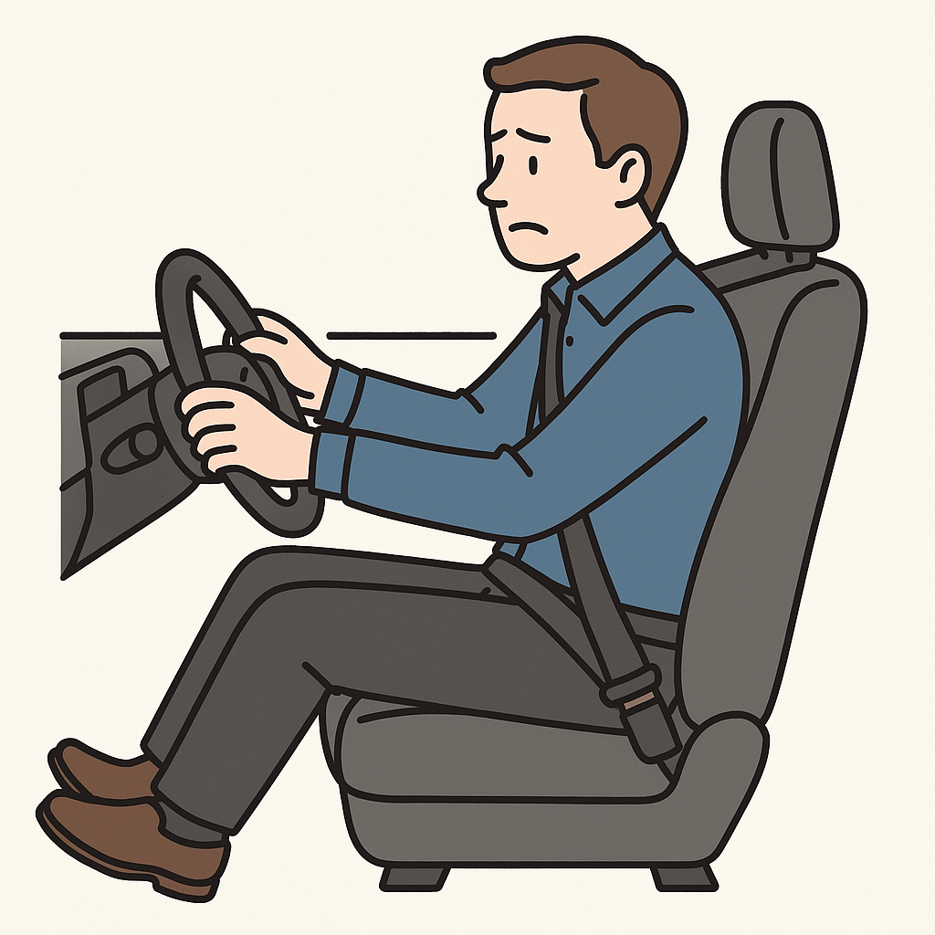 坐骨神経痛で痛みこらえて運転する男性