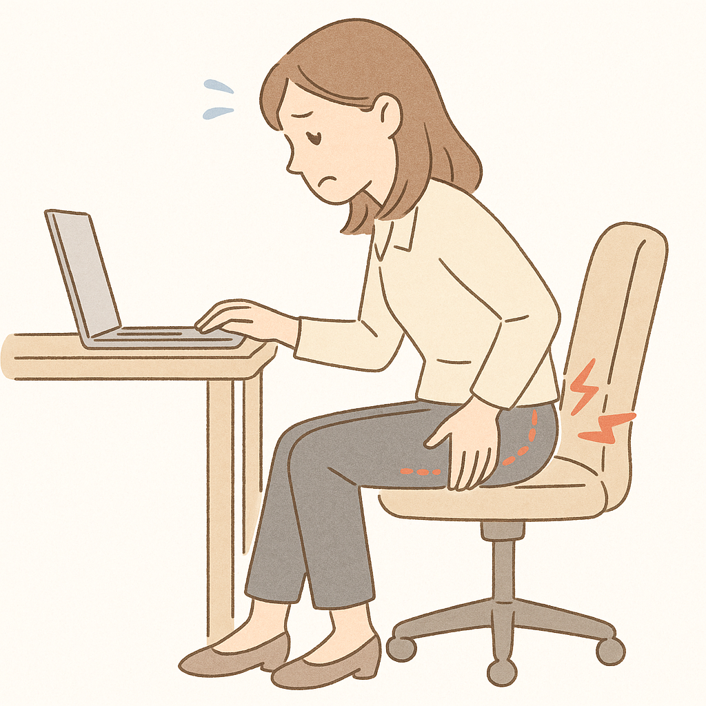デスクワークで坐骨神経痛に苦しむ女性