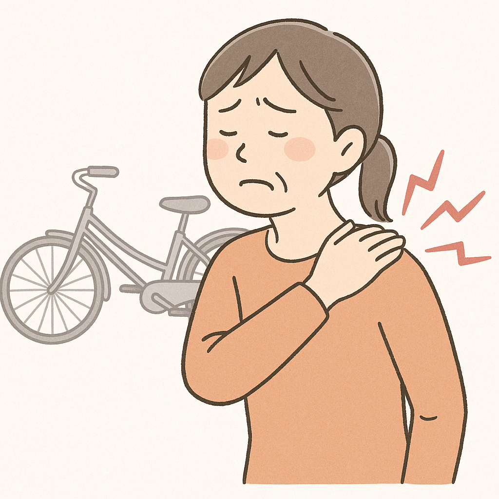 自転車で転倒、肩が挙がらない