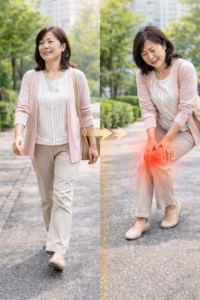 膝を痛がる女性